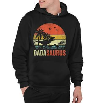 Mens Retro Vintage Dadasaurus 2 Two Kids T Rex Daddy Hoodie - Seseable