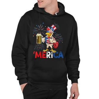 Merica Funny Chicken With Beer Usa Flag 4Th Of July Hoodie - Seseable
