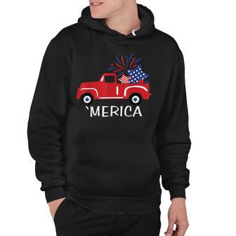 Merica Truck 4Th Of July Boys Girls Men Women Usa Flag Hoodie - Seseable