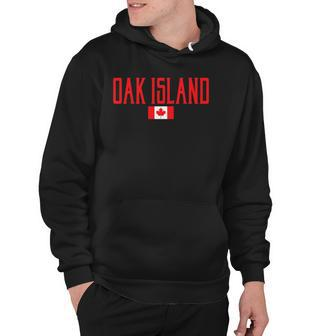 Oak Island Canada Flag Vintage Red Text Hoodie | Mazezy