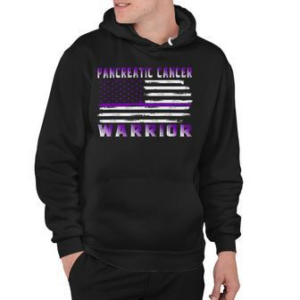 Pancreatic Cancer Warrior Usa Flag United States Flag Purple Ribbon Pancreatic Cancer Pancreatic Cancer Awareness Hoodie - Monsterry