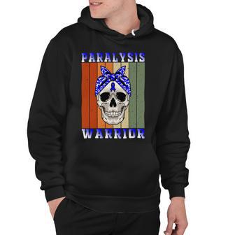 Paralysis Warrior Skull Women Vintage Blue Ribbon Paralysis Paralysis Awareness Hoodie - Monsterry UK