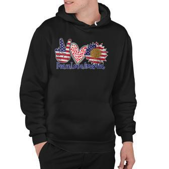 Peace Love America 4Th July Patriotic Sunflower Heart Sign Hoodie - Seseable