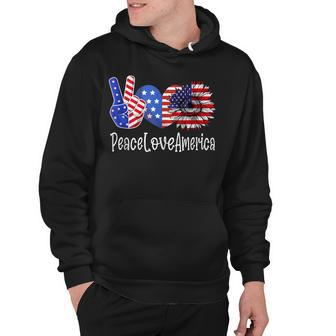 Peace Love America 4Th July Patriotic Sunflower Heart Sign V4 Hoodie - Seseable