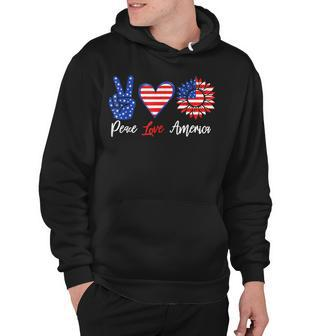 Peace Love America Funny 4Th Of July Sunflower Hoodie - Seseable