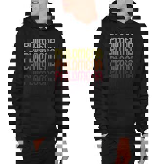 Philomena Retro Wordmark Pattern Vintage Style Hoodie | Mazezy