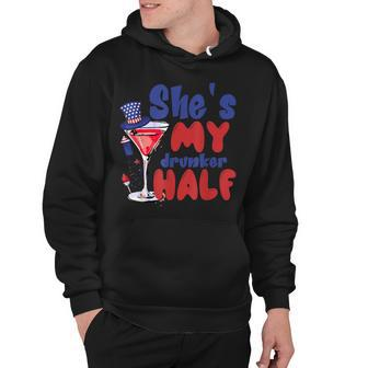 She My Drunker Half 4Th Of July Couples Drinking Hoodie - Seseable