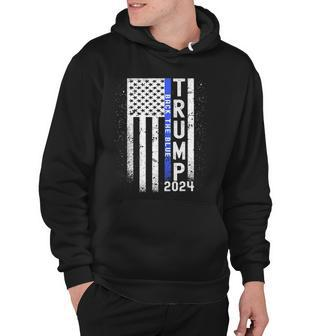 Trump 2024 Back The Blue American Flag Blue Line 4Th Of July Hoodie | Mazezy UK