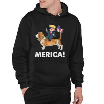 Trump Merica Riding A Basset Hound Dog 4Th July Hoodie | Mazezy