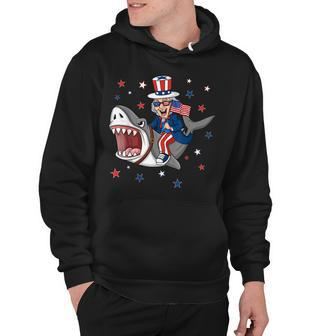 Uncle Sam Riding Shark 4Th Of July Patriotic Boys Kids Funny Hoodie - Seseable