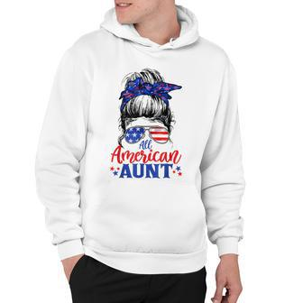 4Th Of July All American Aunt Messy Bun Patriotic Usa Flag Hoodie - Seseable