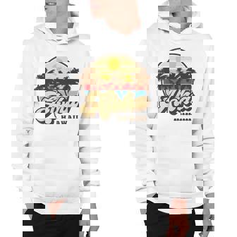 Aloha Hawaii Hawaiian Island Palm Surfboard Beach Surf Retro Hoodie - Thegiftio UK