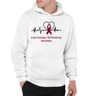 Arteriovenous Malformation Awareness Heartbeat Burgundy Ribbon Arteriovenous Malformation Support Arteriovenous Malformation Awareness Hoodie | Favorety CA