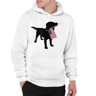 Black Lab Dog Holding July 4Th Patriotic Usa Flag Hoodie - Seseable