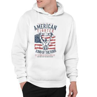 Boxer Graphic With Belt Gloves & American Flag Distressed Hoodie | Mazezy