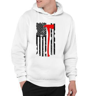 Distressed Patriot Axe Thin Red Line American Flag Hoodie | Mazezy