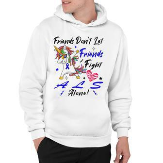 Friends Dont Let Friends Fight Als Alone Unicorn Blue Ribbon Amyotrophic Lateral Sclerosis Support Als Awareness Hoodie | Favorety UK