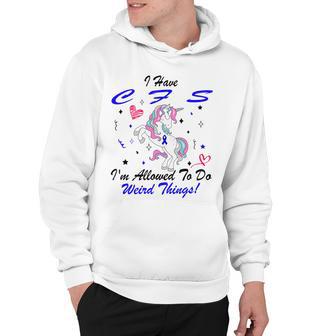 I Have Chronic Fatigue Syndrome Cfs Im Allowed To Do Weird Things Unicorn Blue Ribbon Chronic Fatigue Syndrome Support Cfs Awareness Hoodie | Favorety