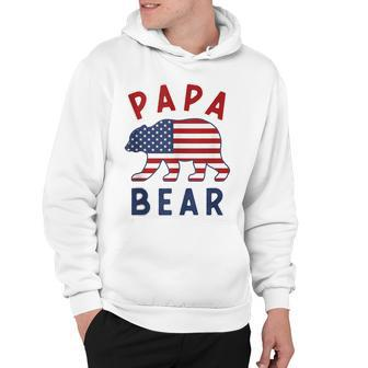 Mens American Flag Papa Bear 4Th Of July Usa Patriotic Dad Hoodie - Seseable