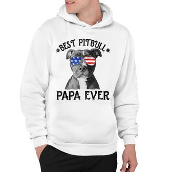 Mens Best Pitbull Papa Ever Dog Dad American Flag 4Th Of July Hoodie - Seseable