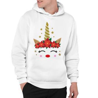 New Christmas Unicorn Face Santicorn Poinsettia Crown Cute Hoodie | Favorety