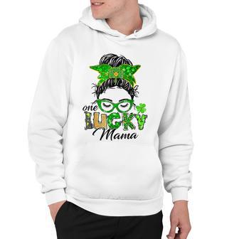 One Lucky Mama St Patricks Day Irish Shamrock Messy Bun Mom Hoodie | Favorety CA