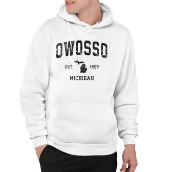Owosso Michigan Mi Vintage Sports Design Black Print Hoodie - Thegiftio UK