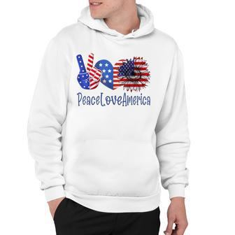 Peace Love America 4Th July Patriotic Sunflower Heart Sign V3 Hoodie - Seseable