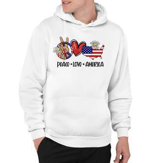 Peace Love America Usa Map Daisy Patriotic 4Th Of July Hoodie - Seseable