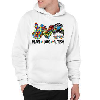 Peace Love Autism Mom Life Messy Bun Blue Autism Awareness Hoodie | Favorety