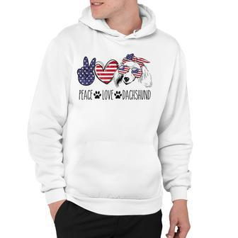 Peace Love Dachshund 4Th Of July Patriotic American Usa Flag Hoodie - Seseable
