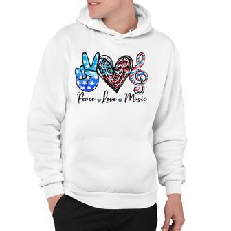 Peace Love Music Us Flag 4Th Of July Music Teacher Patriotic Hoodie - Seseable