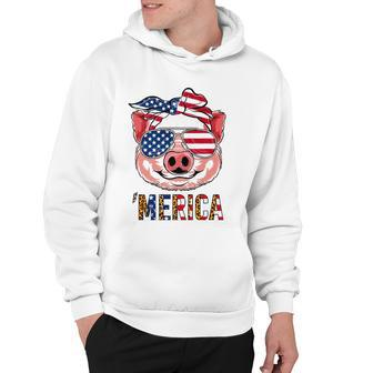 Pig Merica 4Th Of July American Flag Leopard Funny Girls Kid Hoodie | Mazezy
