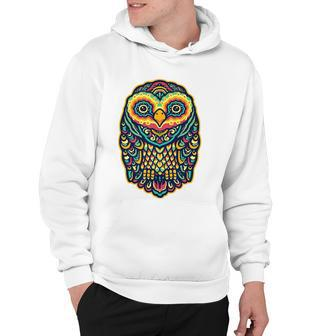 Psychedelic Owl Art Trippy Colors Colorful Rave Party Bird Hoodie | Mazezy