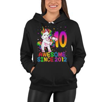 10 Year Old Unicorn Flossing 10Th Birthday Girl Unicorn Women Hoodie - Seseable