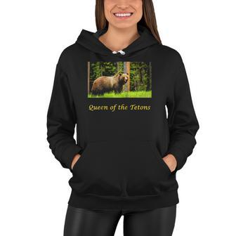 399 Queen Of The Tetons Grizzly Bear Raglan Baseball Tee Women Hoodie | Mazezy