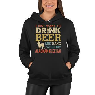 Alaskan Klee Kai Dad Drink Beer Hang With Dog Funny Vintage Women Hoodie | Mazezy