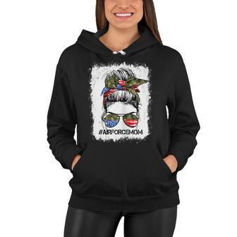  All American Airforce Mom Messy Bun Us Flag 4Th Of July Women Hoodie - Seseable