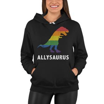 Allysaurus Dinosaur In Rainbow Flag For Ally Lgbt Pride  Women Hoodie