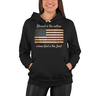 American Flag Blessed The Nation Christian Patriotic Women Hoodie - Seseable