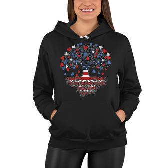 American Tree 4Th Of July Usa Flag Hearts Roots Patriotic Women Hoodie - Seseable