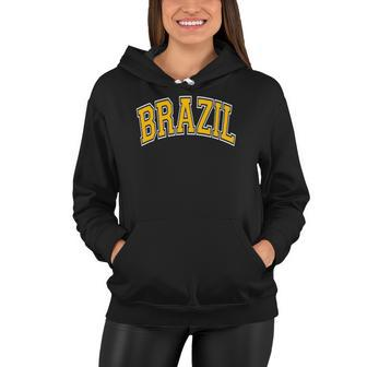 Brazil Varsity Style Amber Text Women Hoodie | Mazezy
