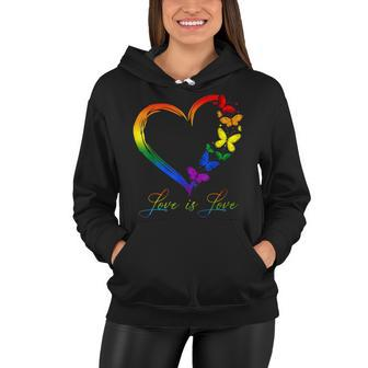 Butterfly Heart Rainbow Love Is Love Lgbt Gay Lesbian Pride Women Hoodie | Mazezy