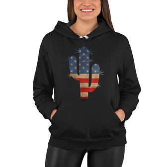 Cactus American Flag Funny 4Th Of July Usa America Women Hoodie - Seseable