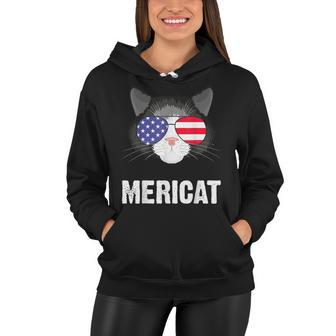 Cat American Flag Independence Day Mericat 4Th Of July Women Hoodie - Seseable