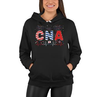 Cna 4Th Of July American Flag Patriotic Usa Stethoscope Women Hoodie - Seseable
