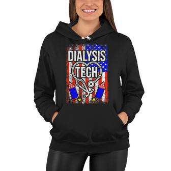 Dialysis Tech 4Th Of July American Flag Stethoscope Sparkler Women Hoodie - Seseable