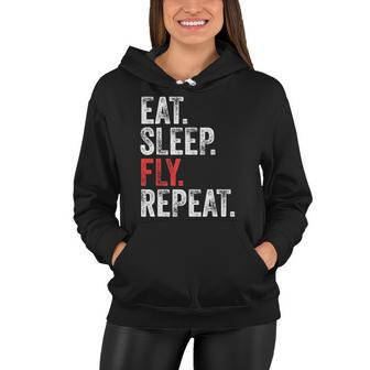 Eat Sleep Fly Repeat Aviation Pilot Funny Vintage Distressed Women Hoodie | Mazezy CA