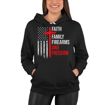 Faith Family Firearms And Freedom 4Th Of July Flag Christian Women Hoodie - Seseable