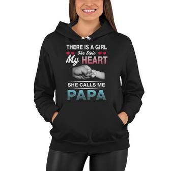 Family 365 There Is A Girl She Stole My She Calls Me Papa Women Hoodie | Mazezy
